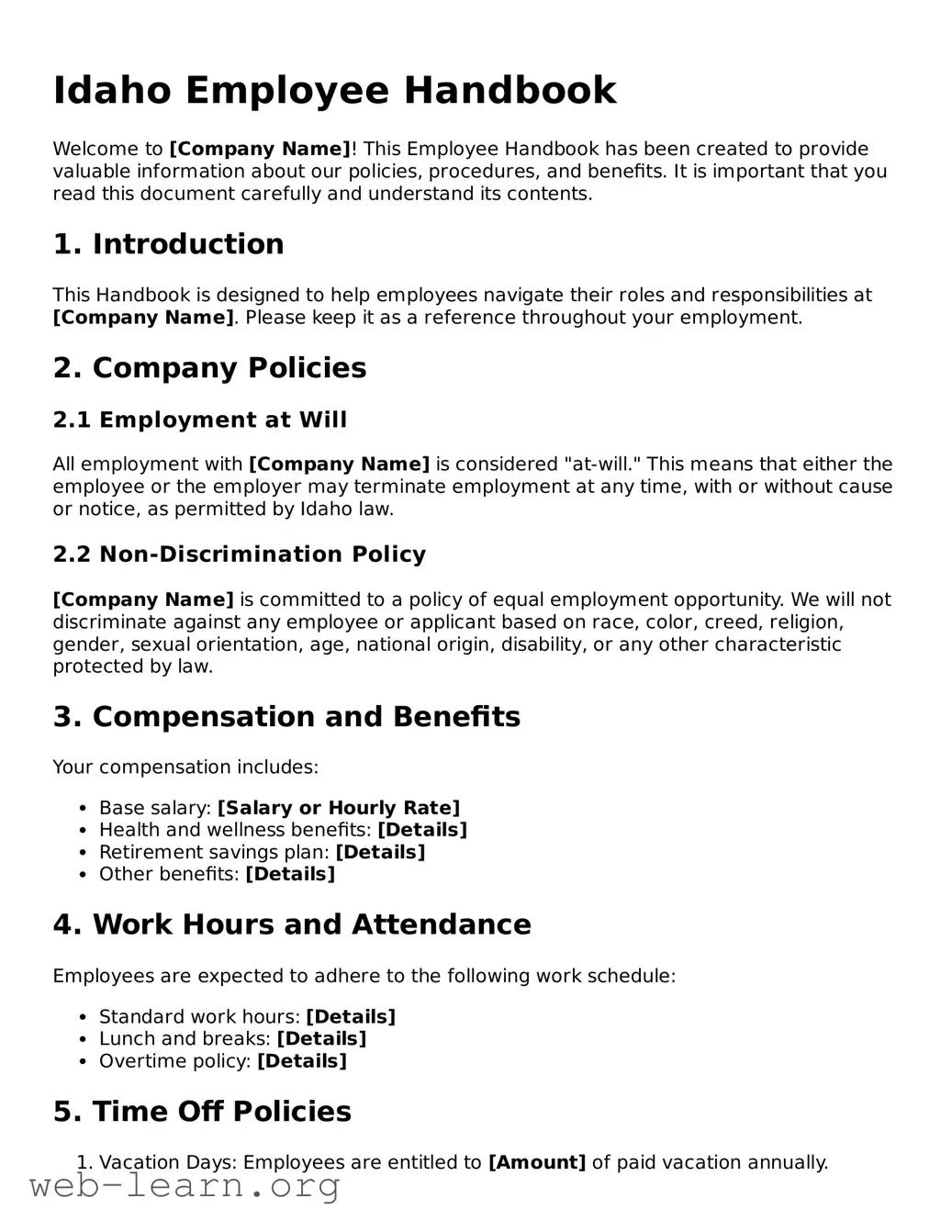 Attorney-Approved Employee Handbook Document for the State of Idaho