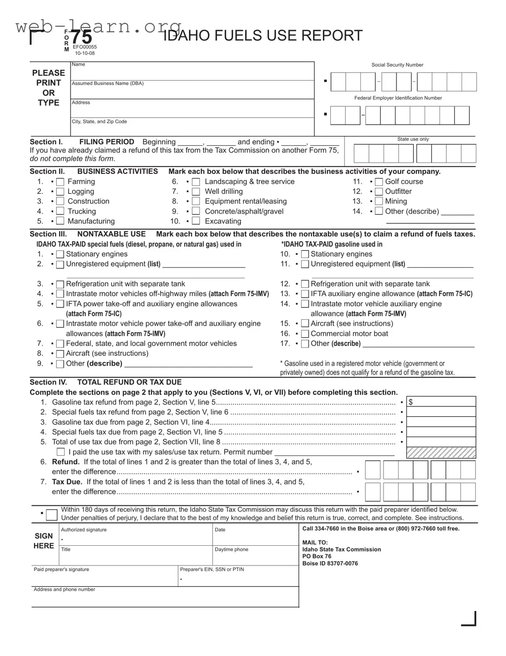 Blank Idaho 75 Form