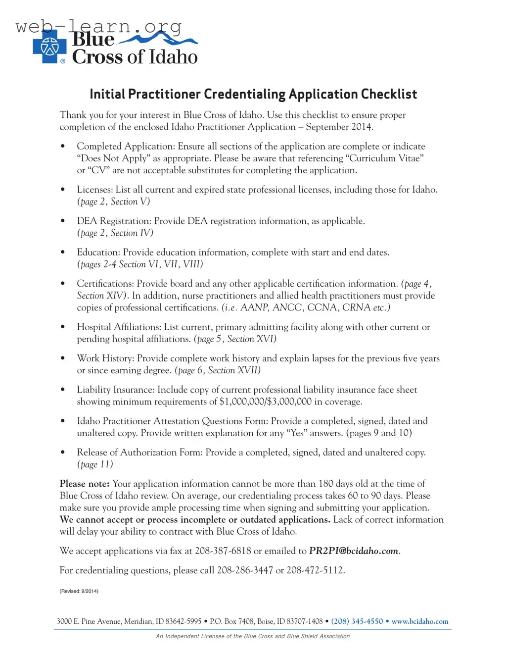 Blank Idaho Practitioner Application Form