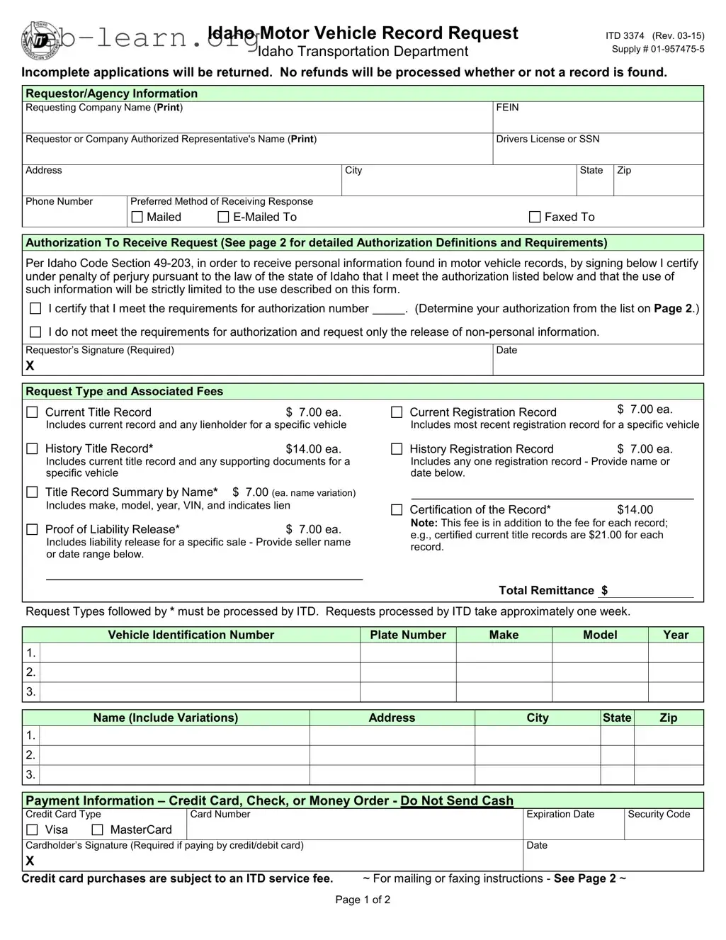 Blank Idaho Itd 3374 Form