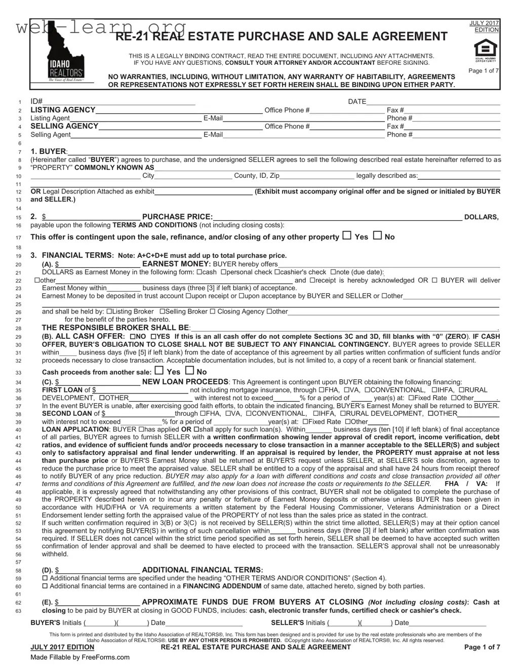 Blank Idaho Re 21 Form