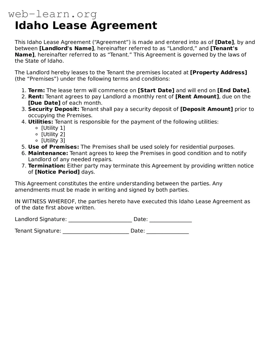 Attorney-Approved Lease Agreement Document for the State of Idaho
