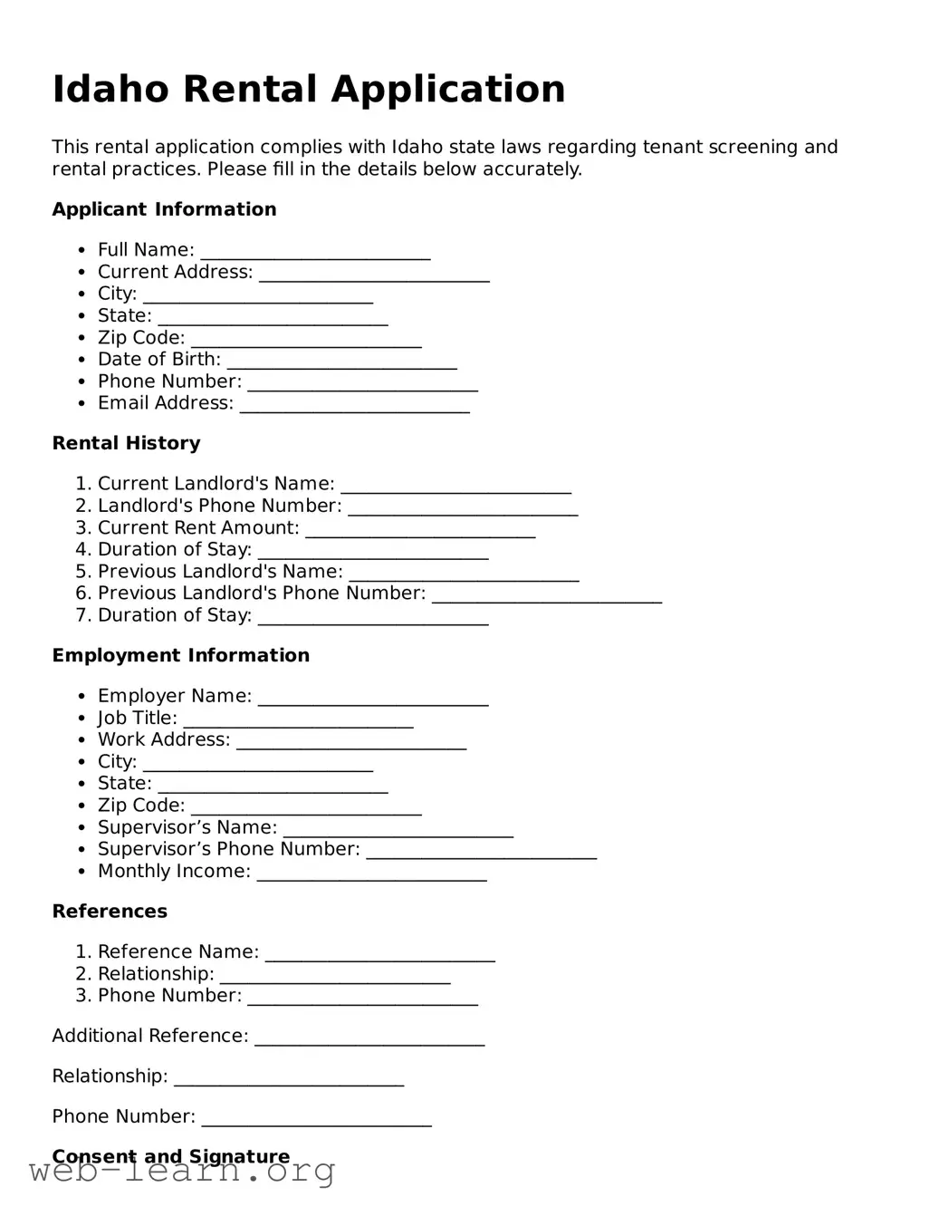 Attorney-Approved Rental Application Document for the State of Idaho