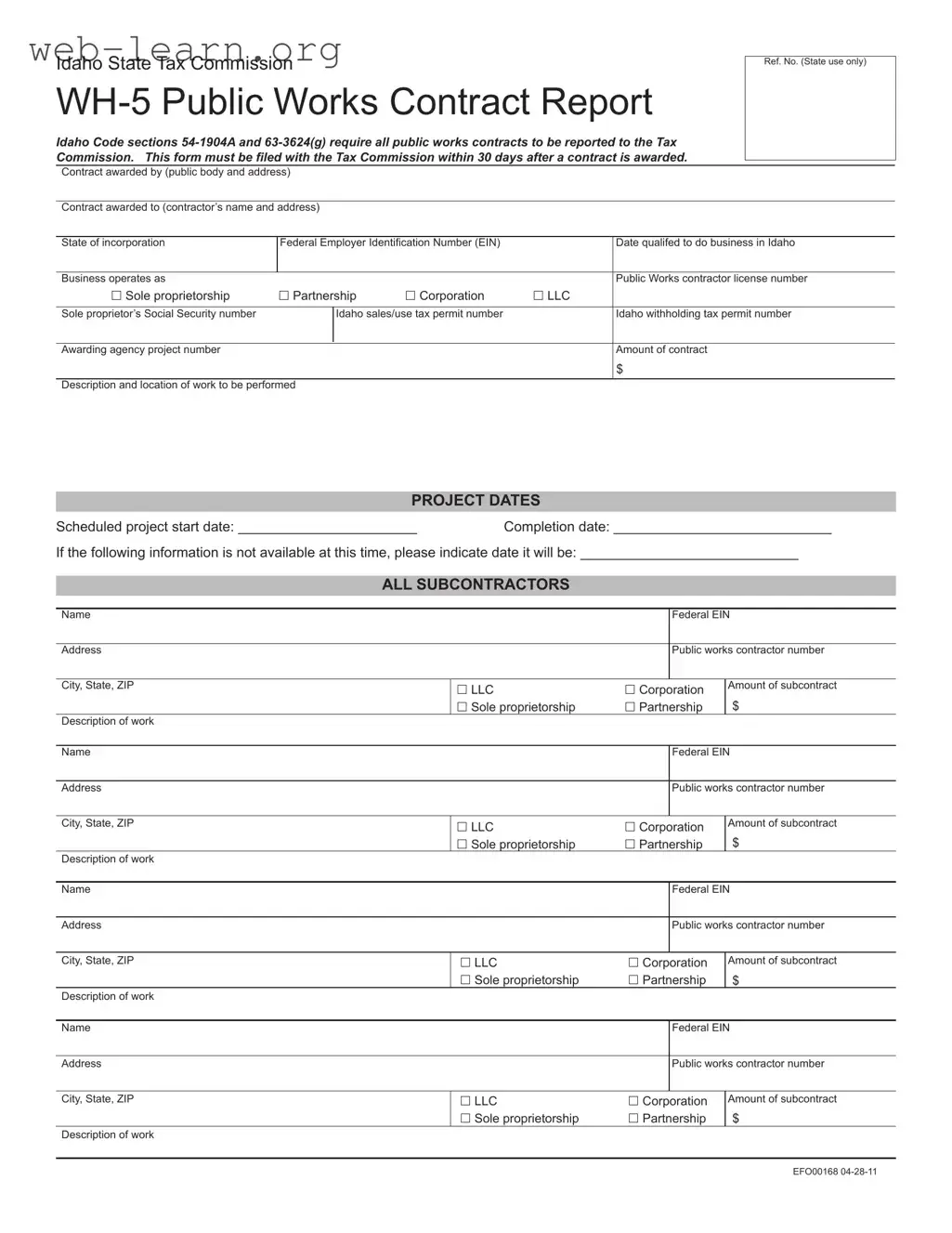 Blank Idaho Wh 5 Form