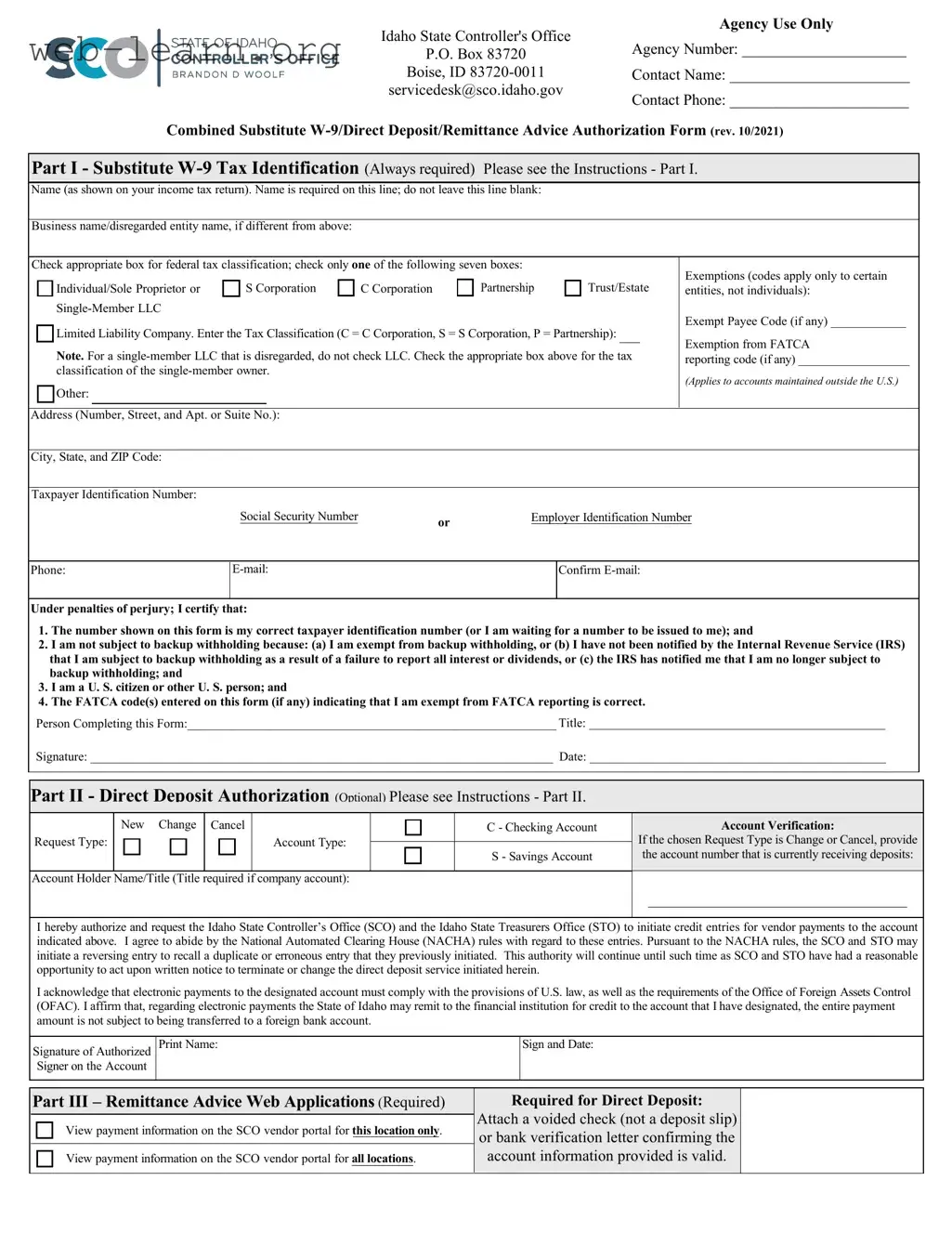 Blank Idaho W 9 Form