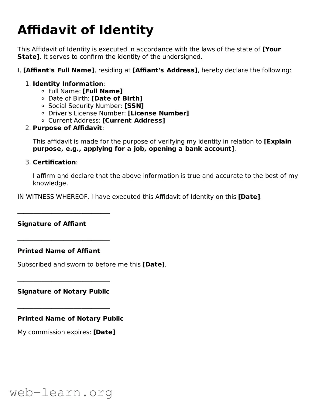 Attorney-Approved Affidavit of Identity Template