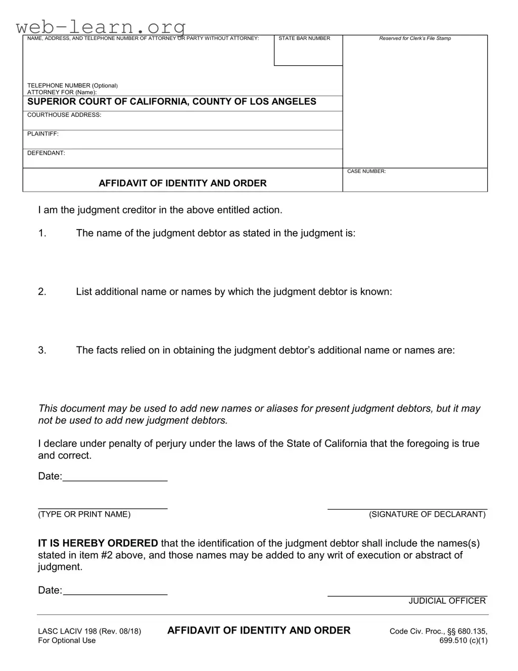 Blank California Laciv 198 Form