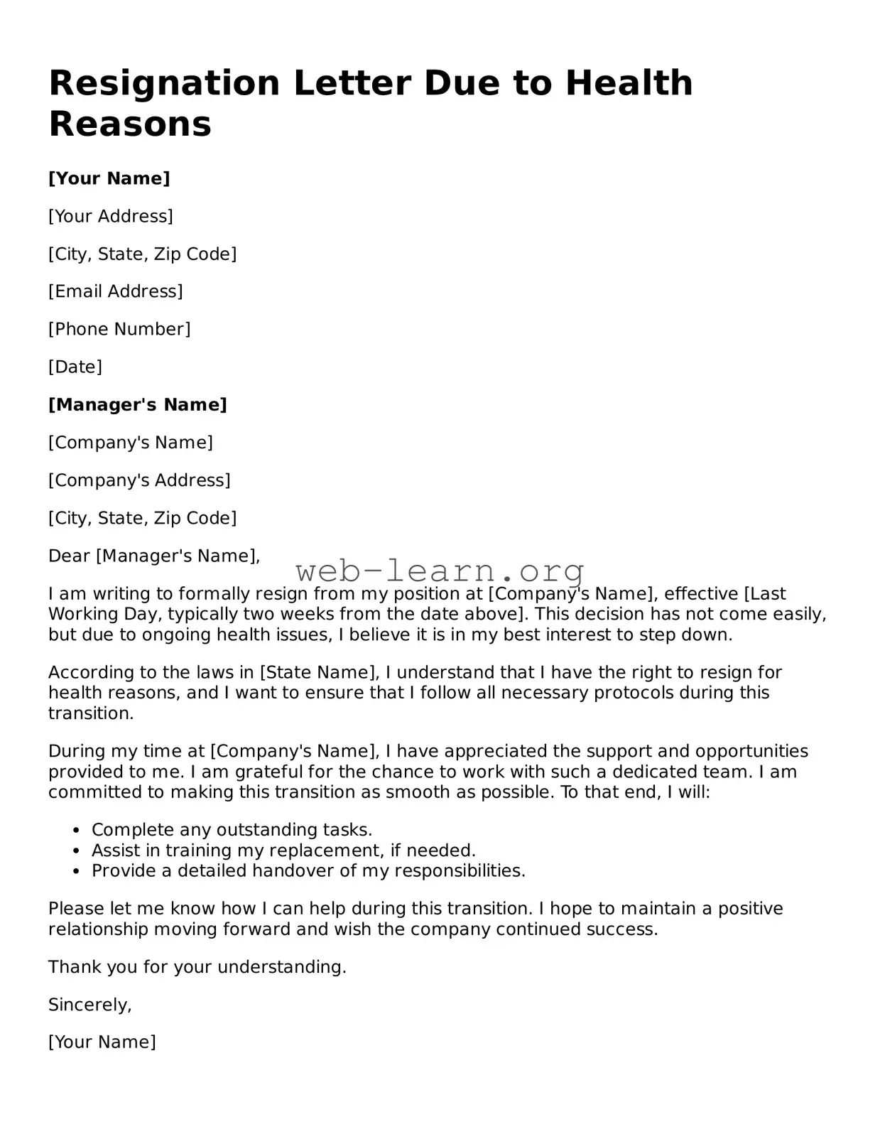 Attorney-Approved Resignation Letter Due to Health Reasons Template