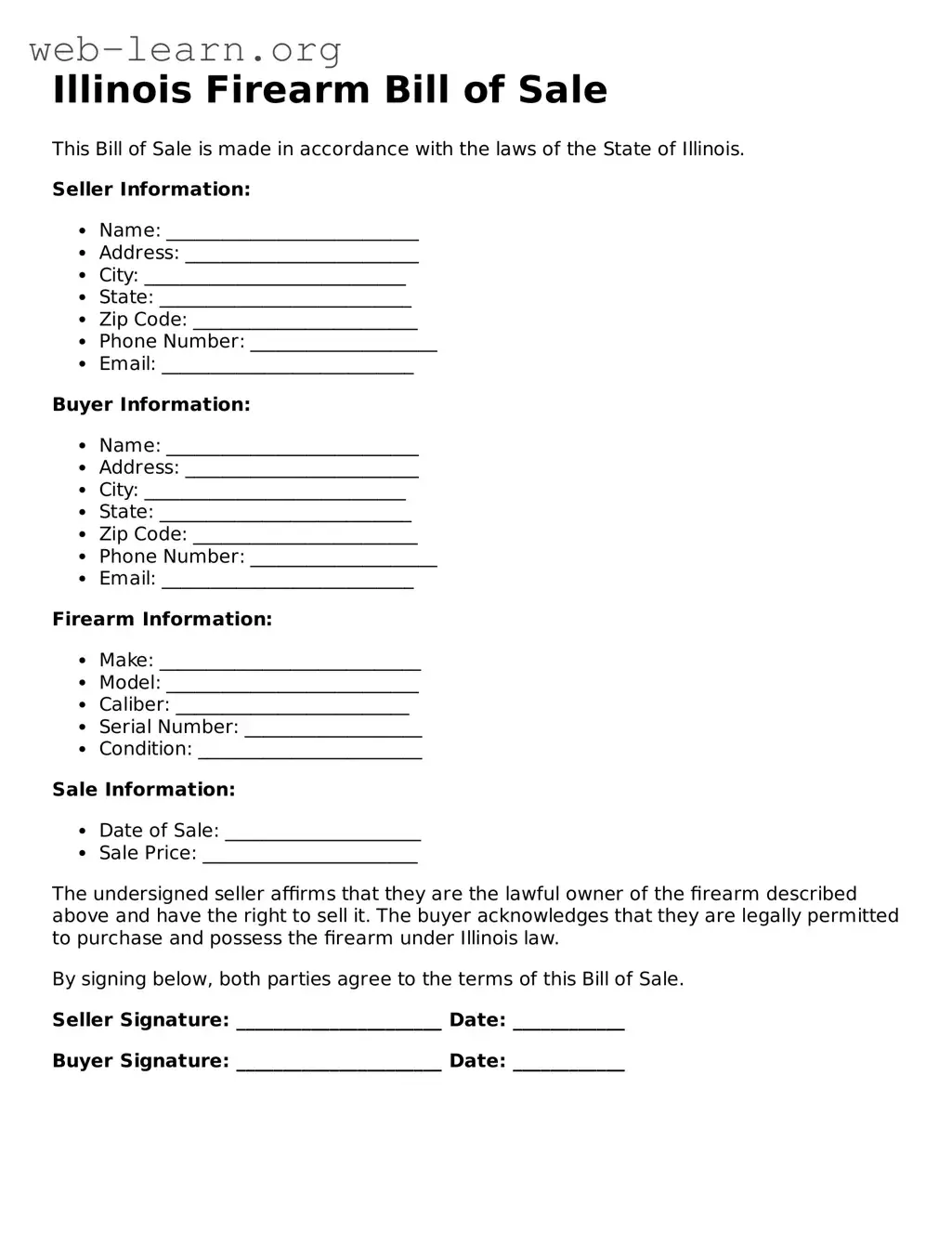 Attorney-Approved Firearm Bill of Sale Document for the State of Illinois