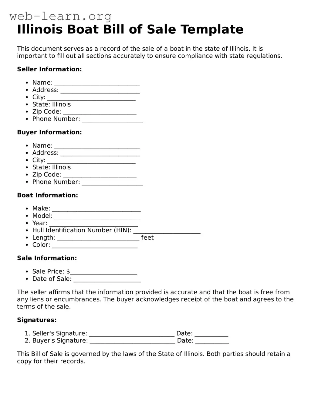 Attorney-Approved Boat Bill of Sale Document for the State of Illinois