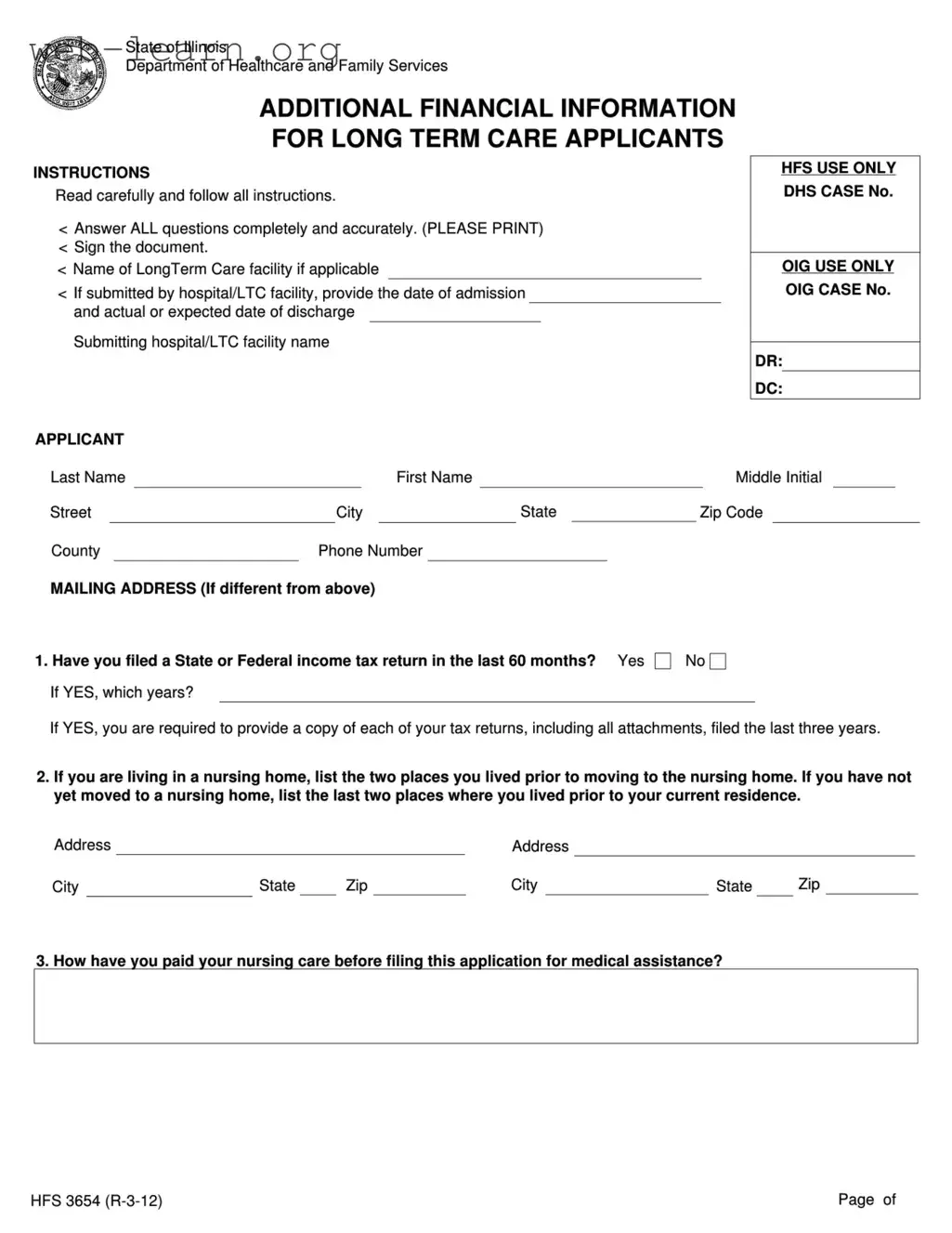 Blank Hfs 3654 Illinois Form