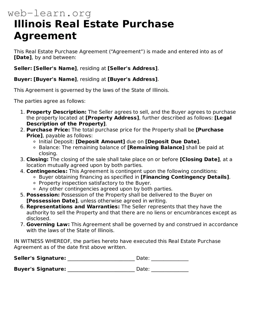 Attorney-Approved Real Estate Purchase Agreement Document for the State of Illinois