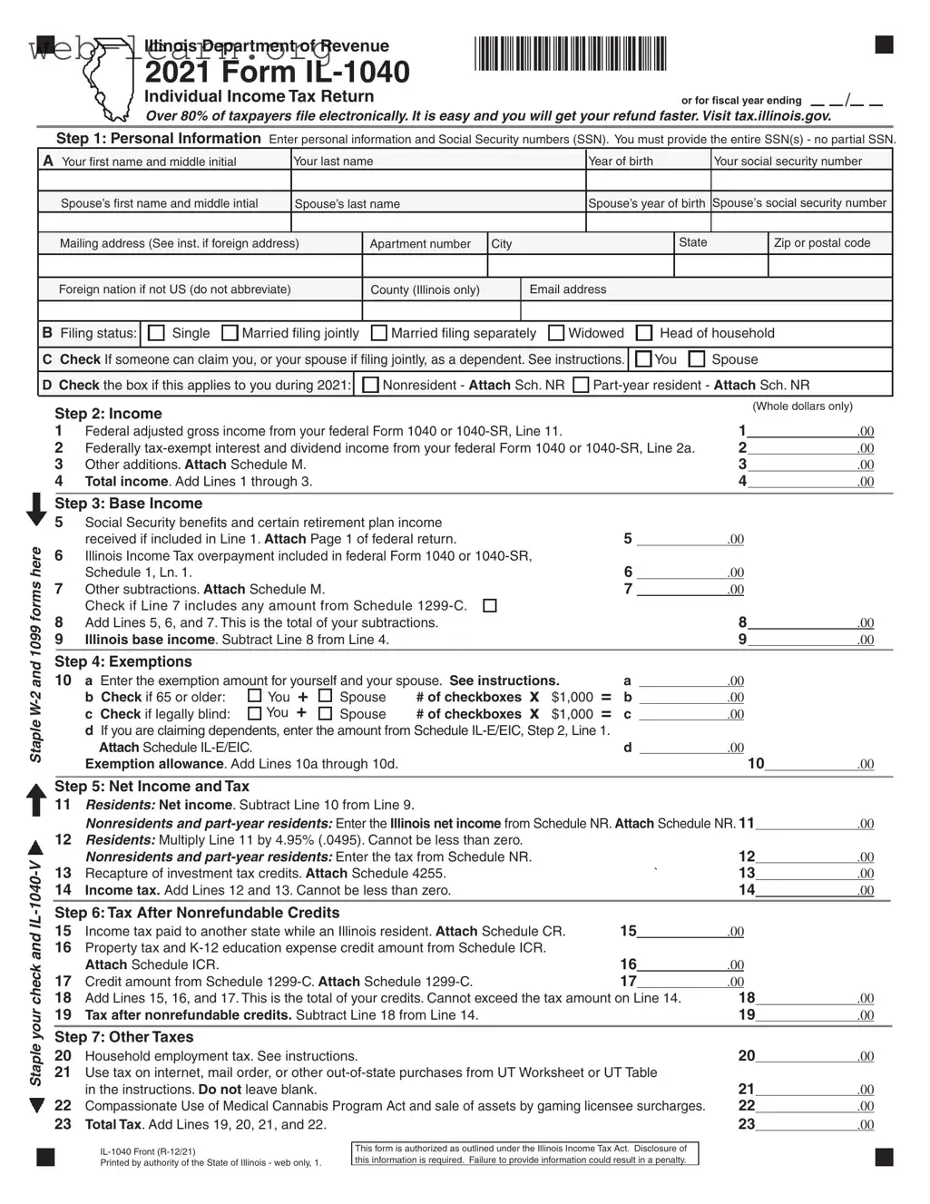 Blank Illinois Tax Form