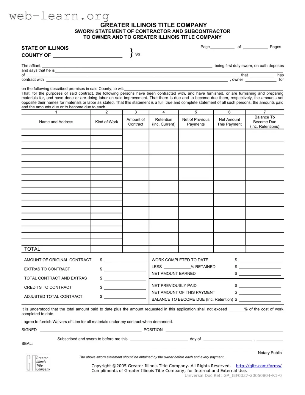 Blank Illinois Sworn Statement Form