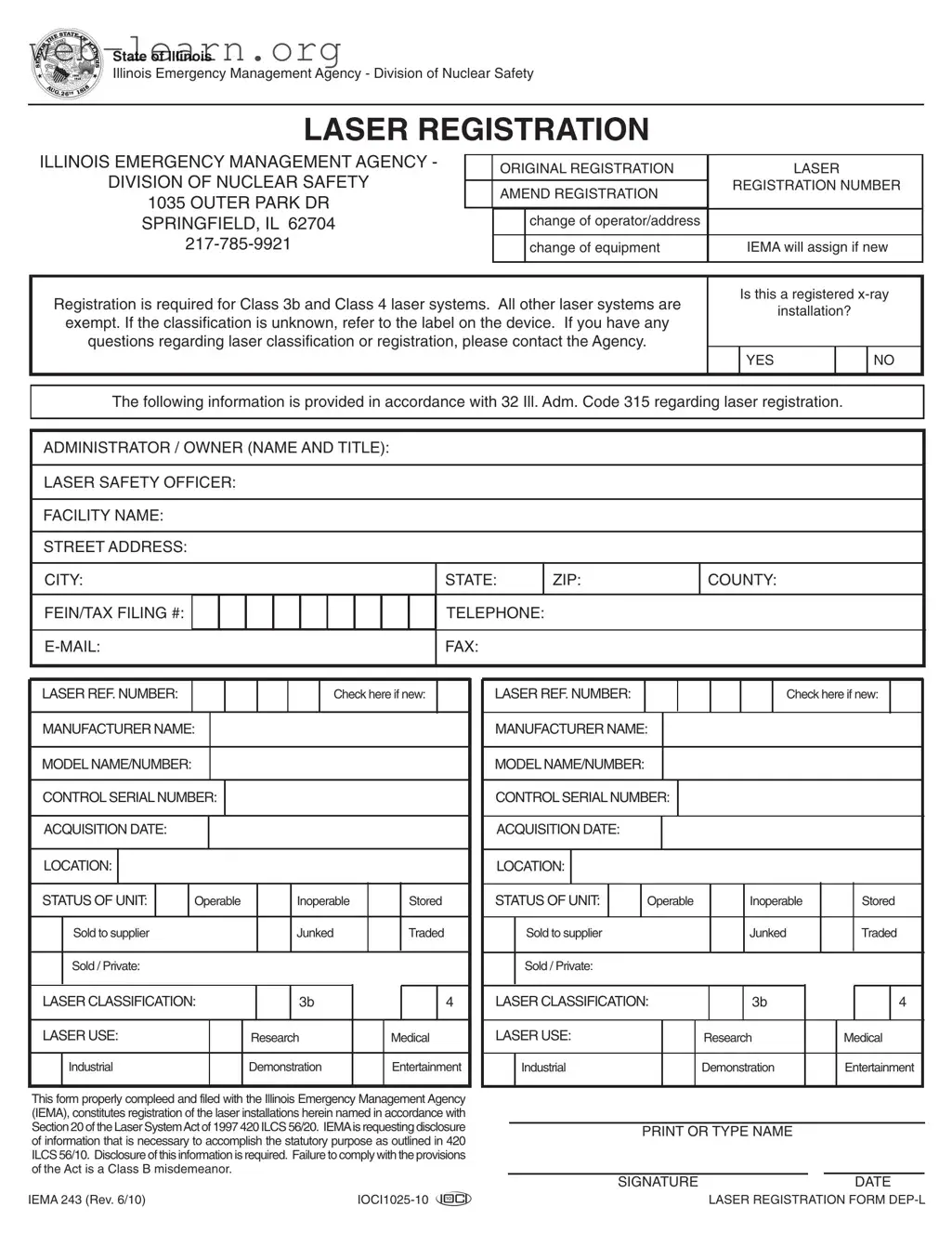 Blank Illinois Iema 243 Form