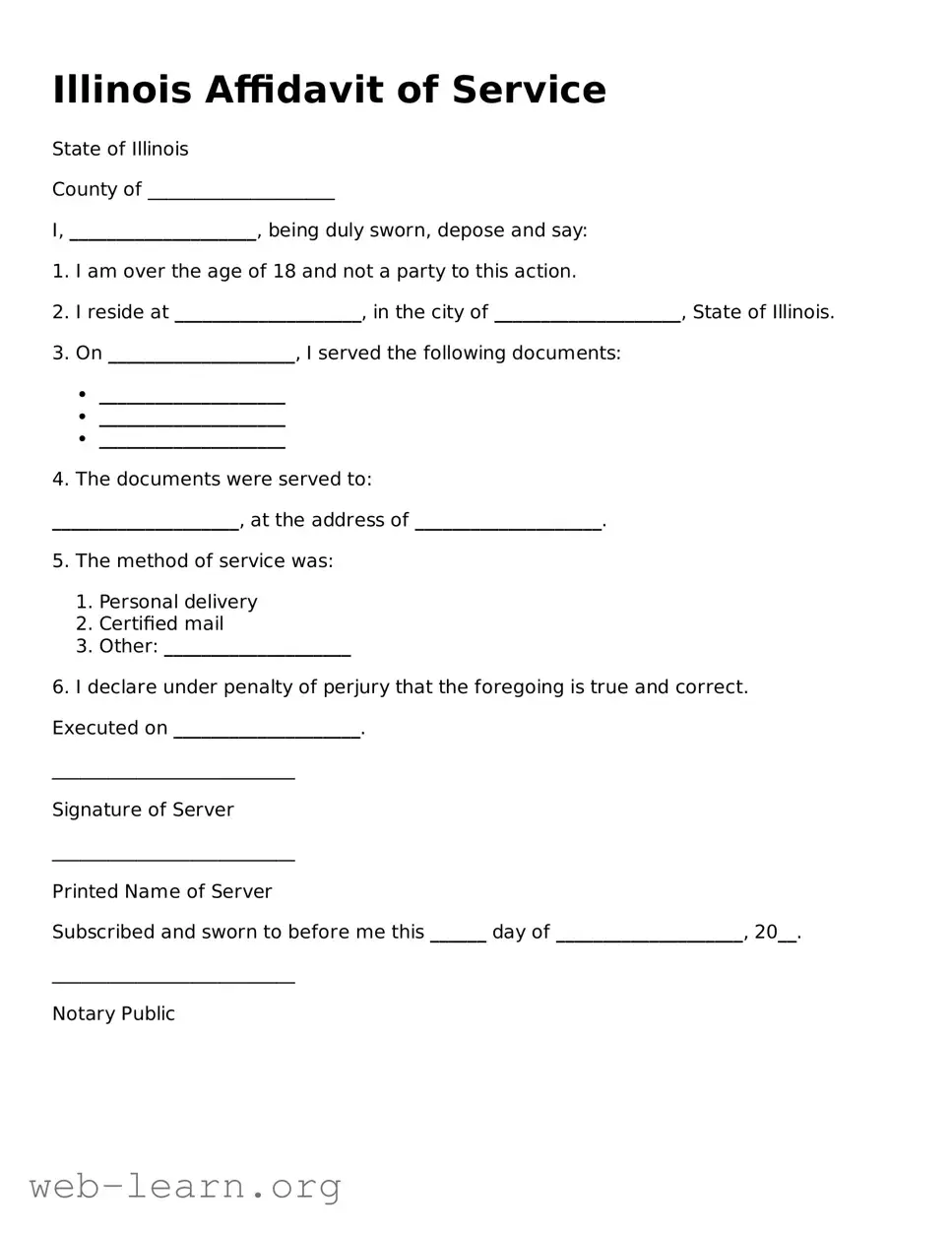 Attorney-Approved Affidavit of Service Document for the State of Illinois