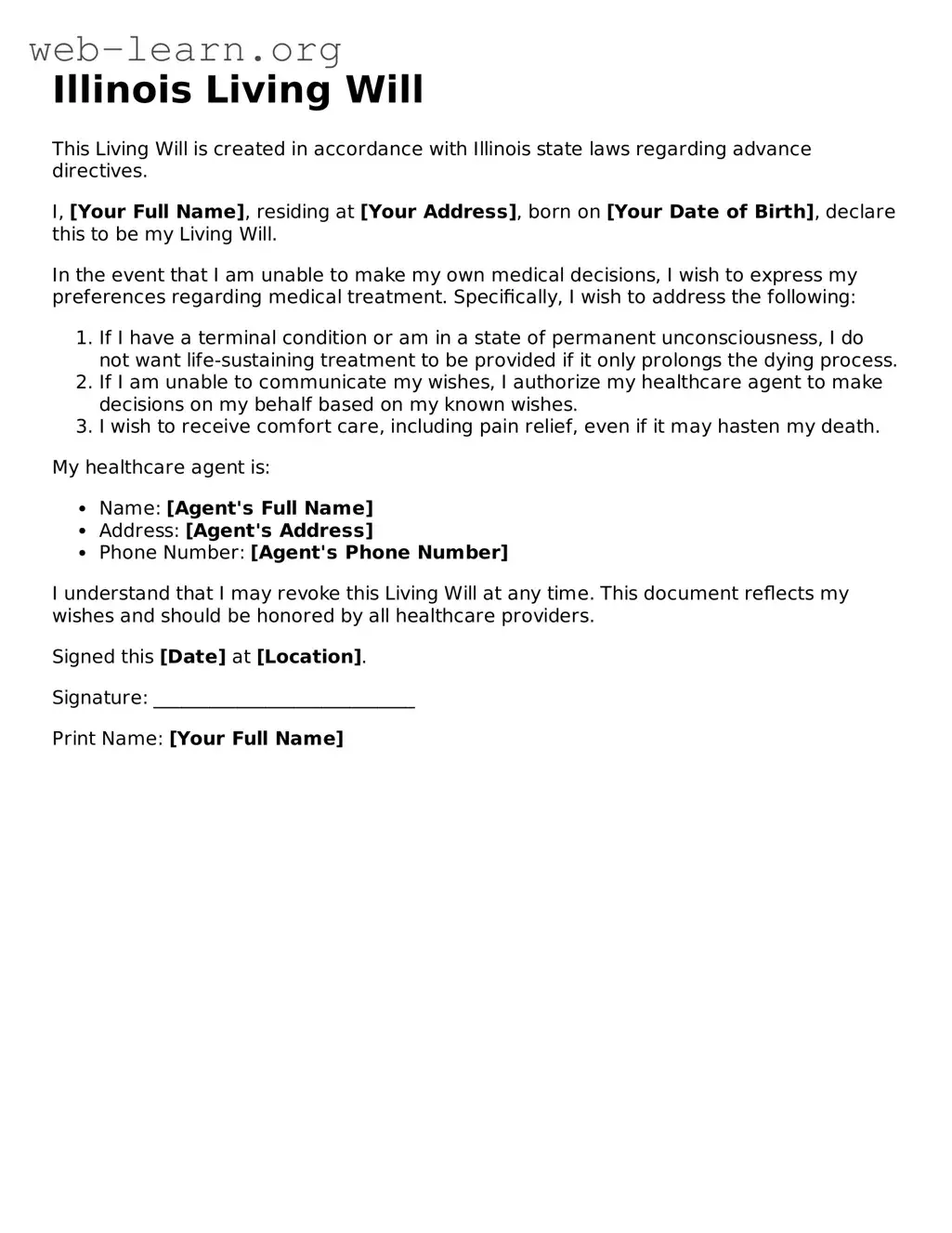Attorney-Approved Living Will Document for the State of Illinois