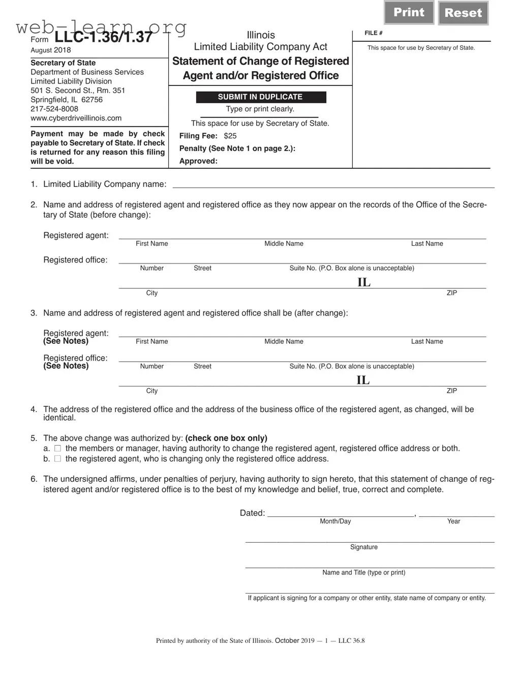 Blank Illinois Statement Of Change Form