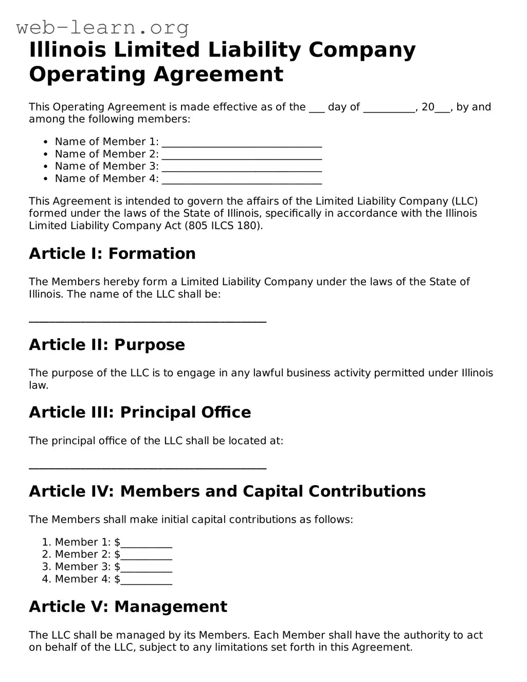 Attorney-Approved Operating Agreement Document for the State of Illinois