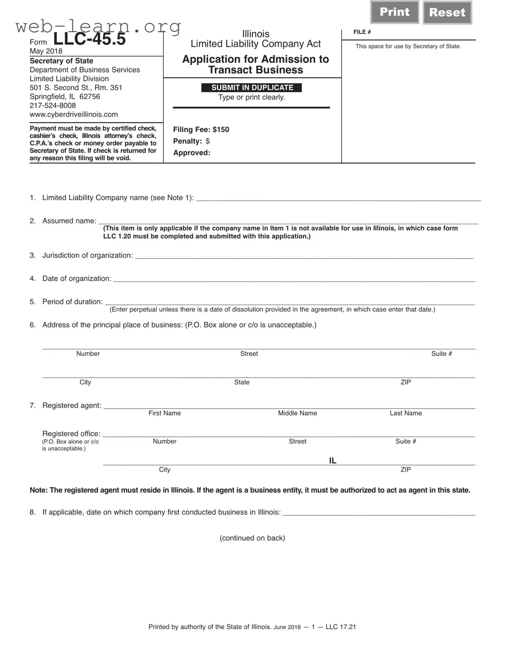 Blank Illinois Llc 45 5 Form