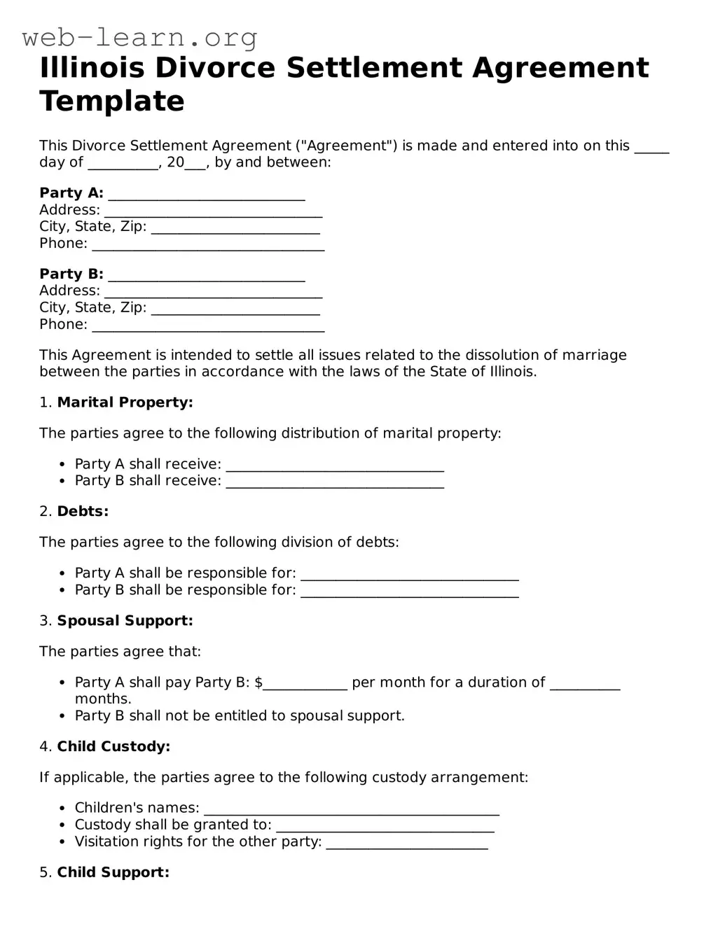 Attorney-Approved Divorce Settlement Agreement Document for the State of Illinois