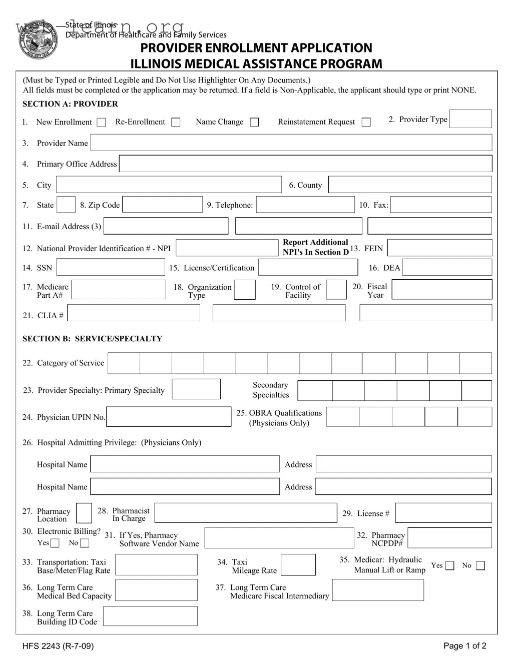 Blank Illinois Hfs 2243 Form