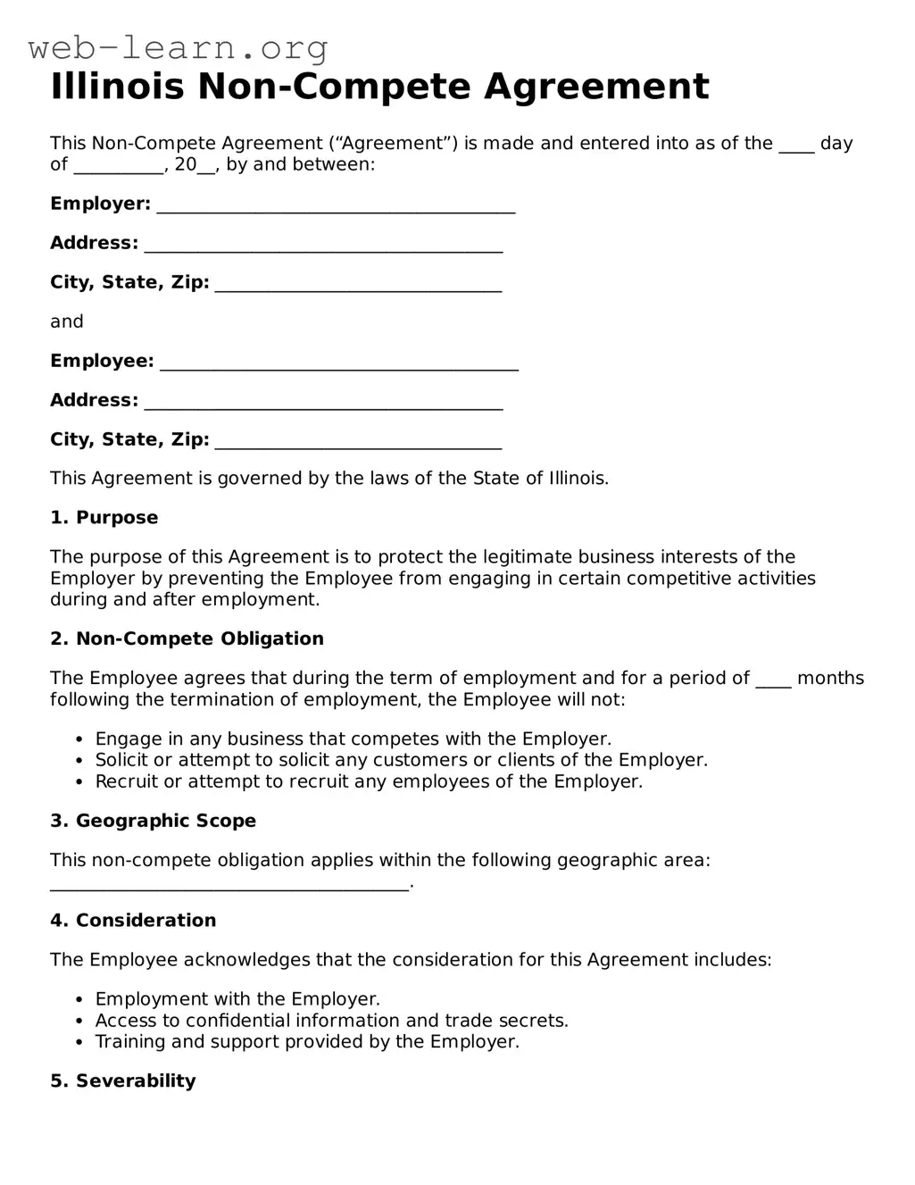 Attorney-Approved Non-compete Agreement Document for the State of Illinois