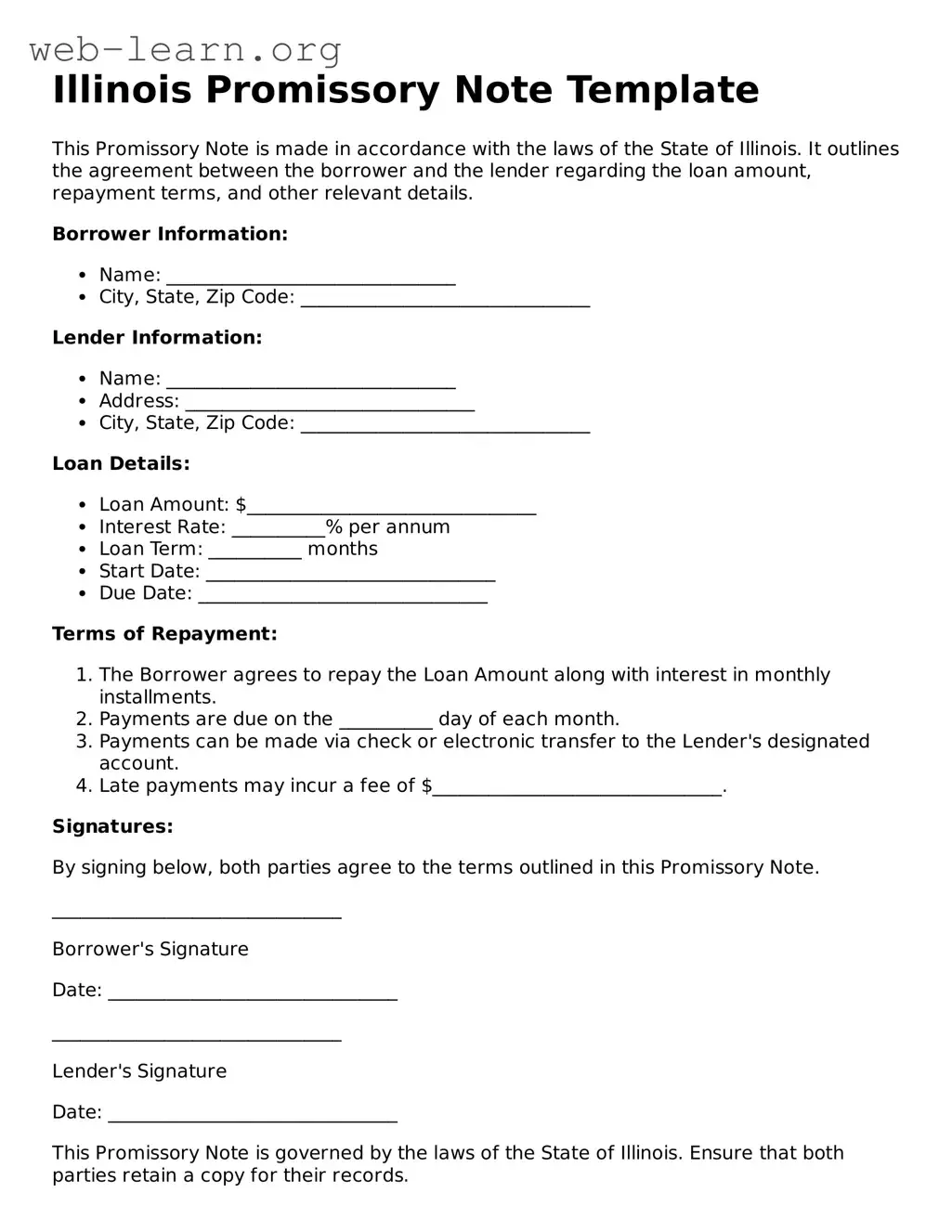 Attorney-Approved Promissory Note Document for the State of Illinois