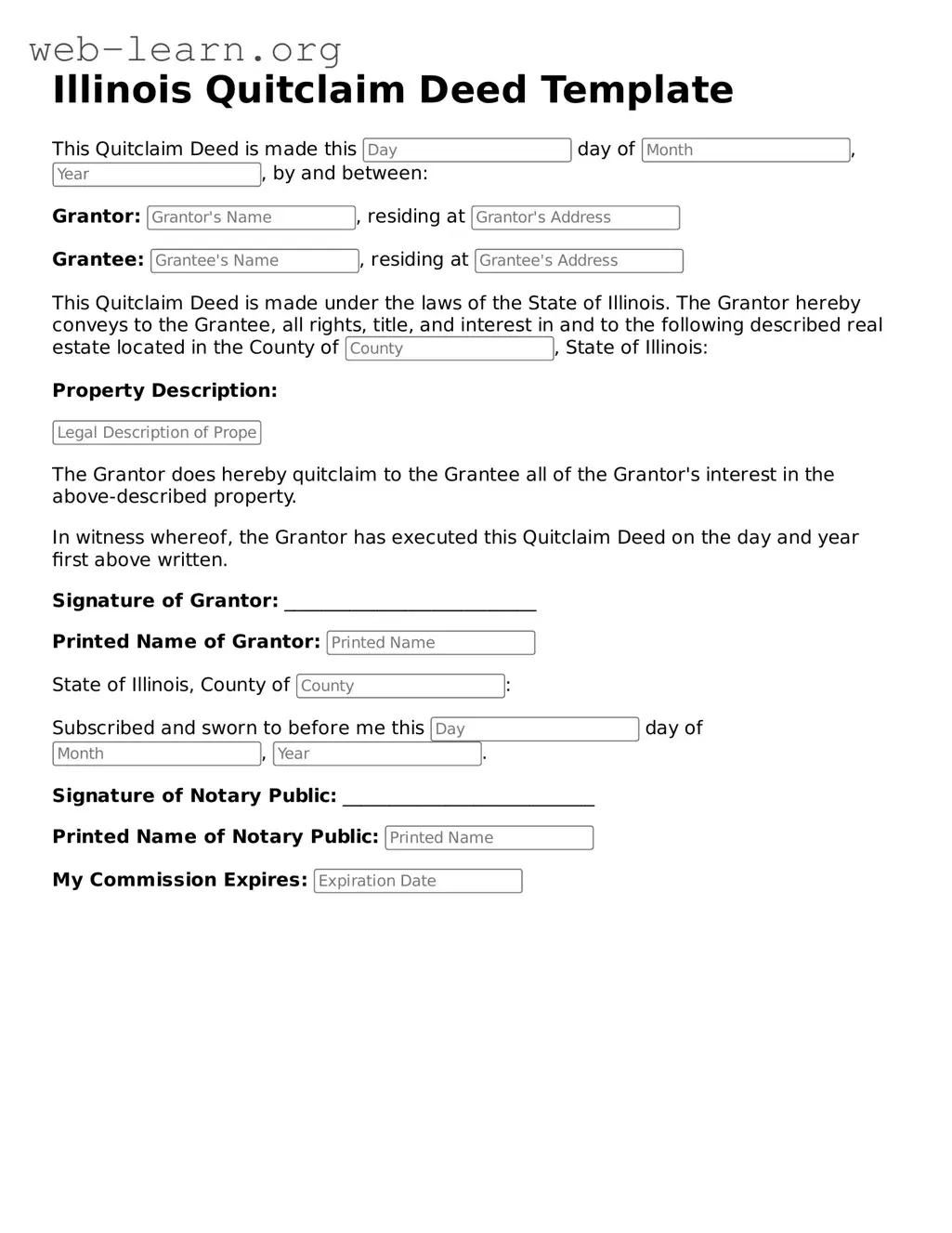 Attorney-Approved Quitclaim Deed Document for the State of Illinois