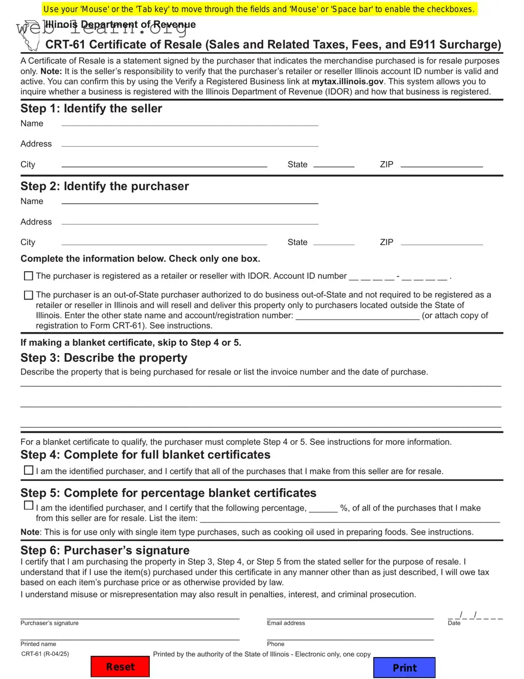 Blank Illinois Crt 61 Form