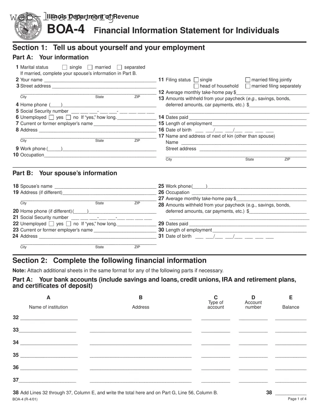 Blank Illinois Boa 4 Form