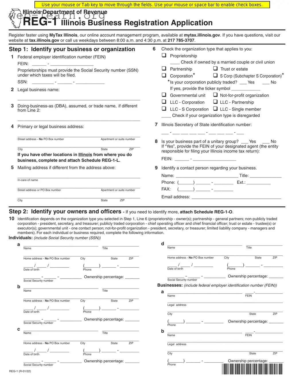 Blank Illinois Reg 1 Form