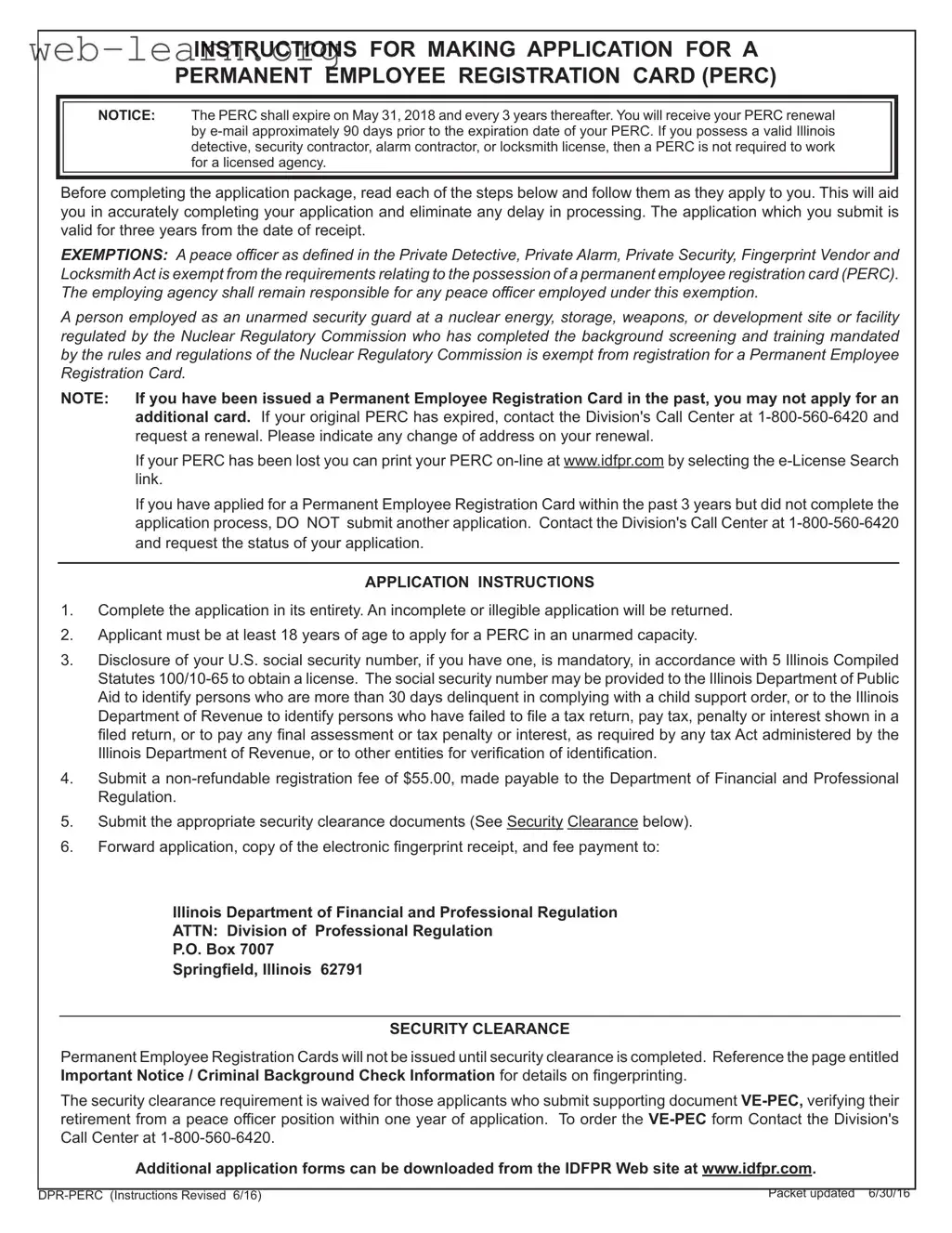 Blank Illinois Perc Card Form