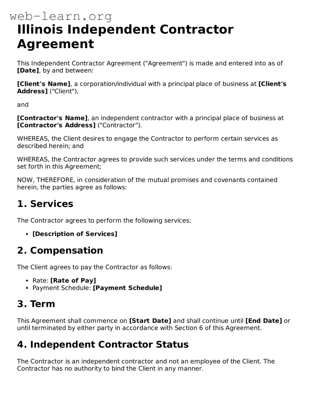 Attorney-Approved Independent Contractor Agreement Document for the State of Illinois