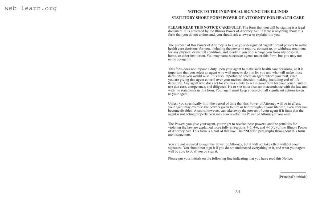 Blank Illinois Short Power Form