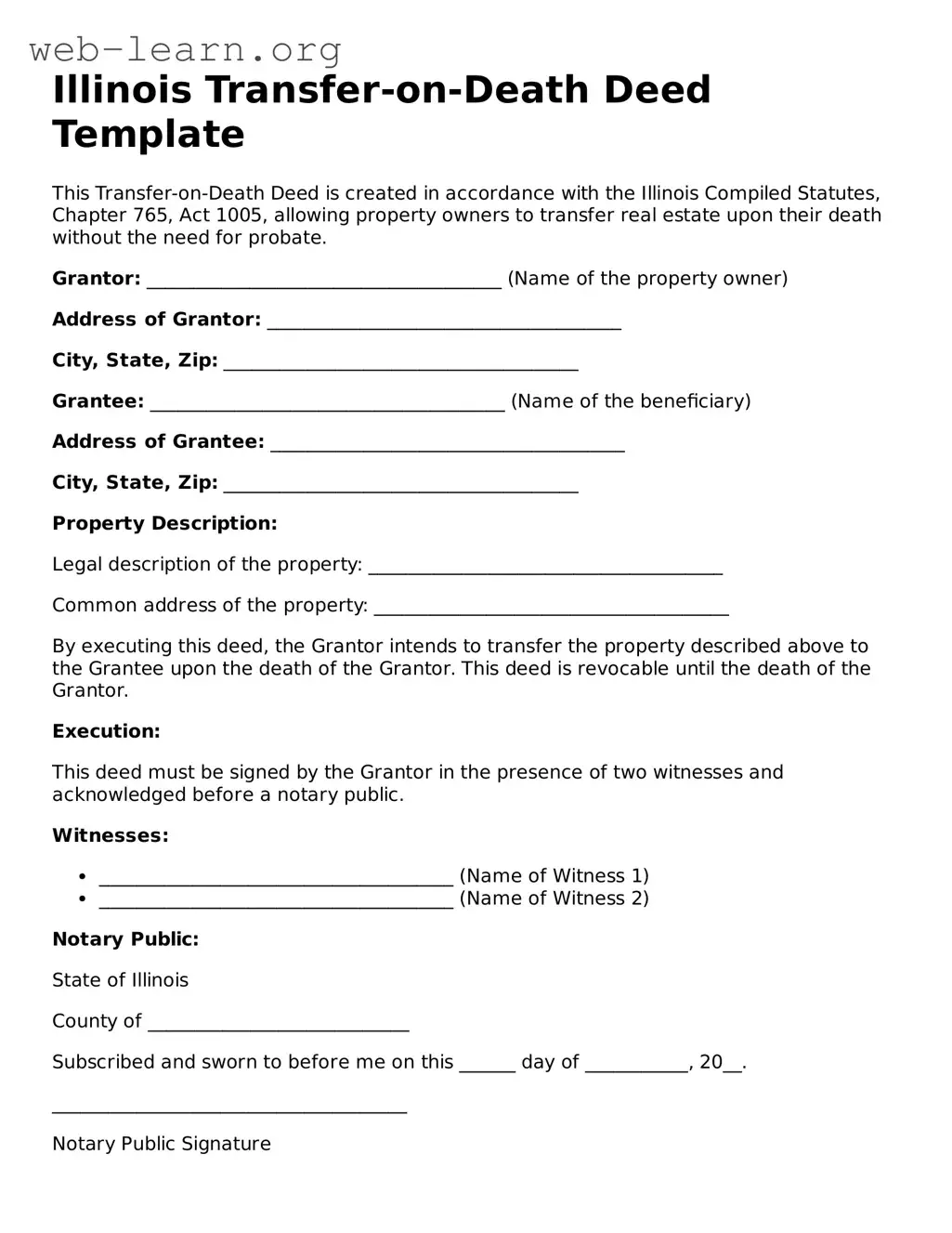 Attorney-Approved Transfer-on-Death Deed Document for the State of Illinois
