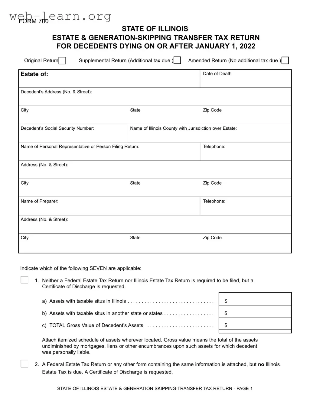 Blank Illinois 700 Form