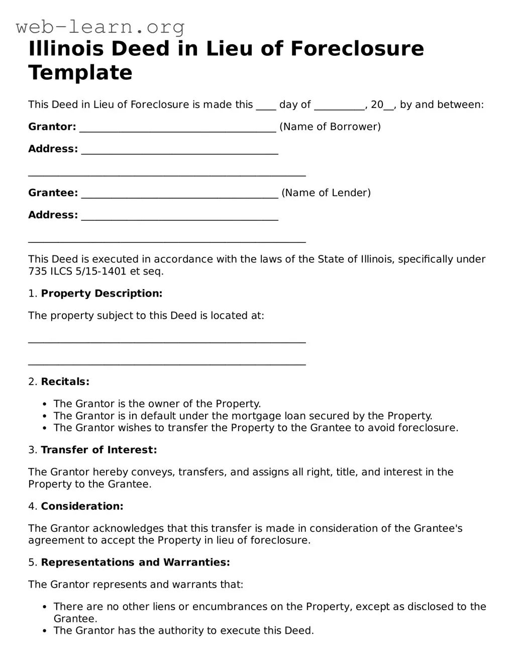 Attorney-Approved Deed in Lieu of Foreclosure Document for the State of Illinois