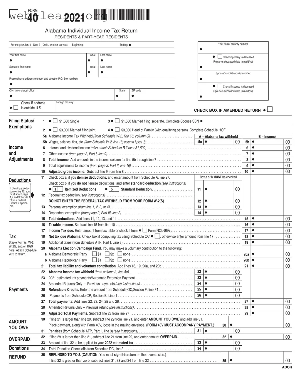 Blank Alabama 40 Form