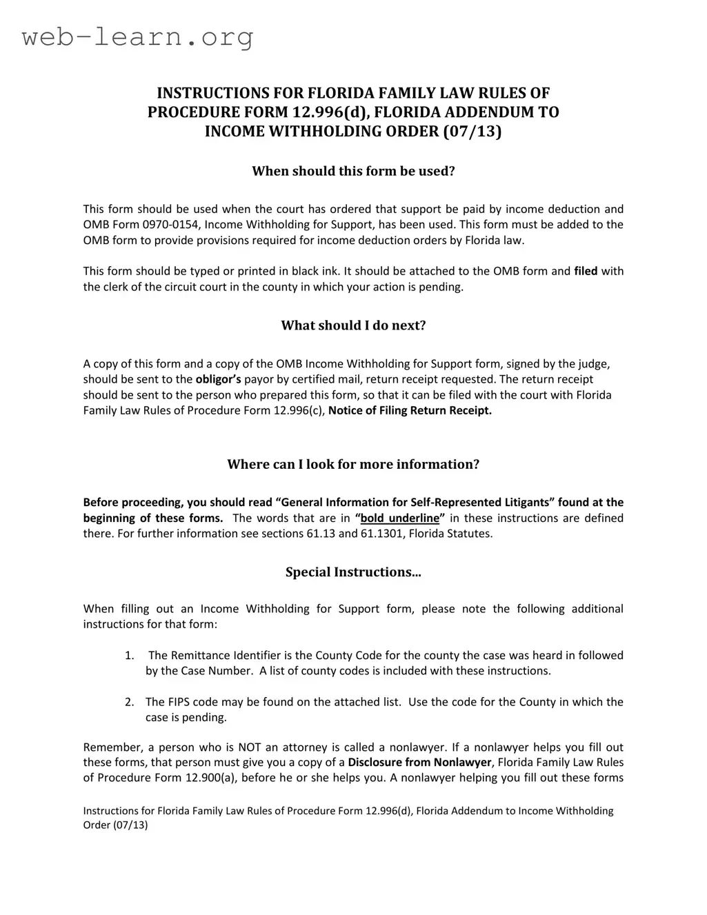 Blank Florida Addendum To Income Form