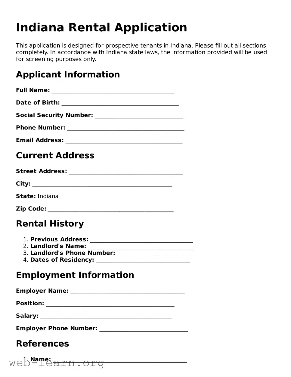 Attorney-Approved Rental Application Document for the State of Indiana