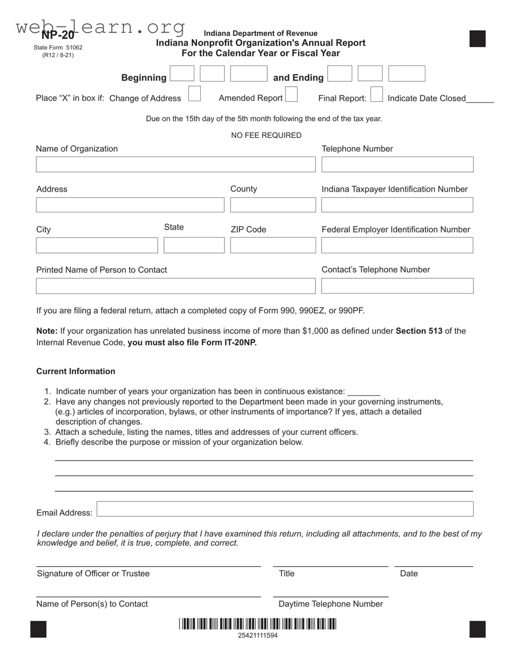 Blank Indiana Np 20 Form