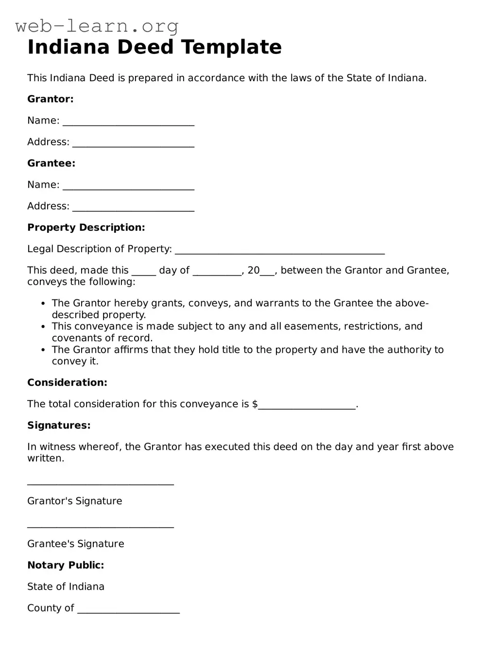 Attorney-Approved Deed Document for the State of Indiana