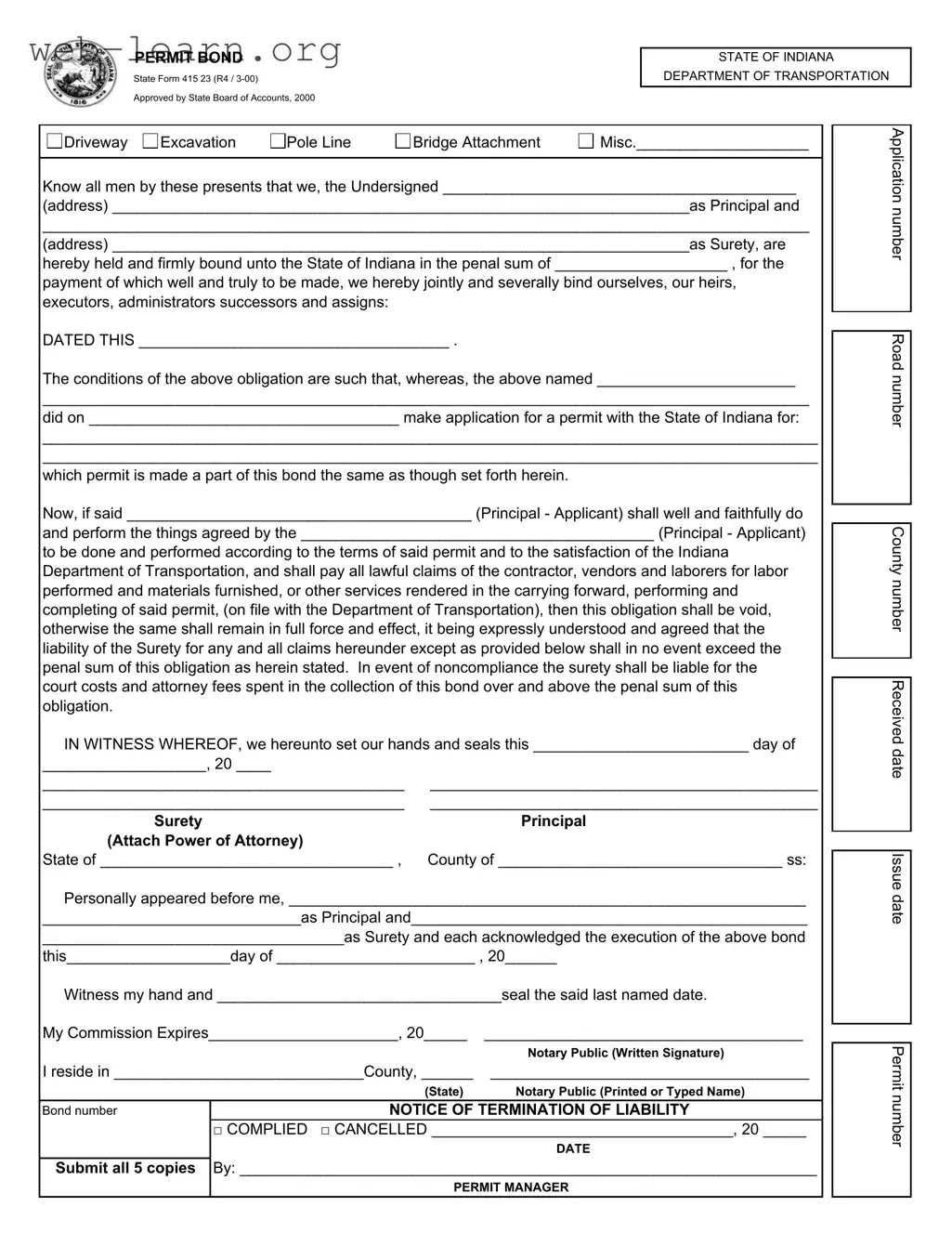 Blank Indiana State 415 23 Form