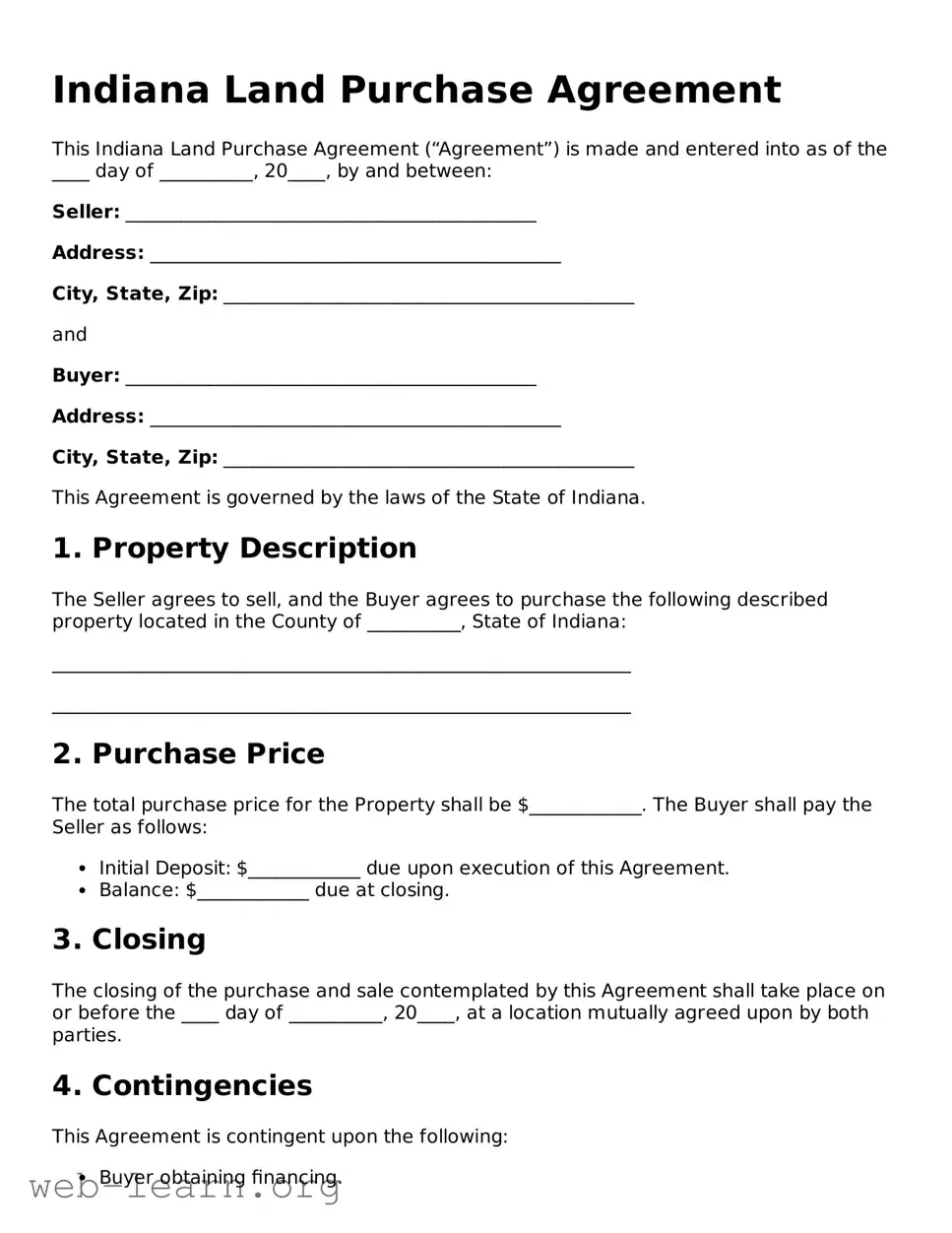 Attorney-Approved Land Purchase Agreement Document for the State of Indiana