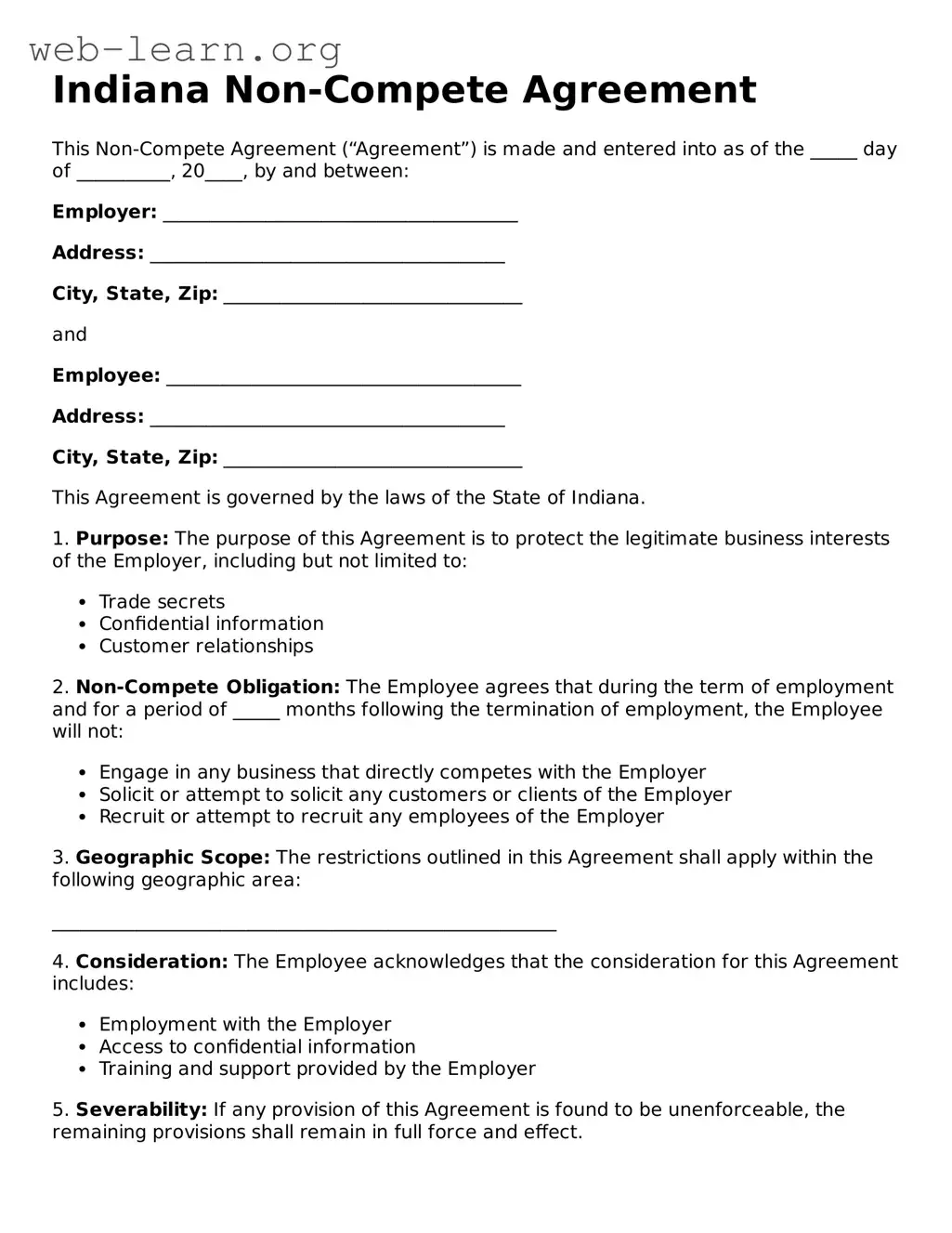 Attorney-Approved Non-compete Agreement Document for the State of Indiana