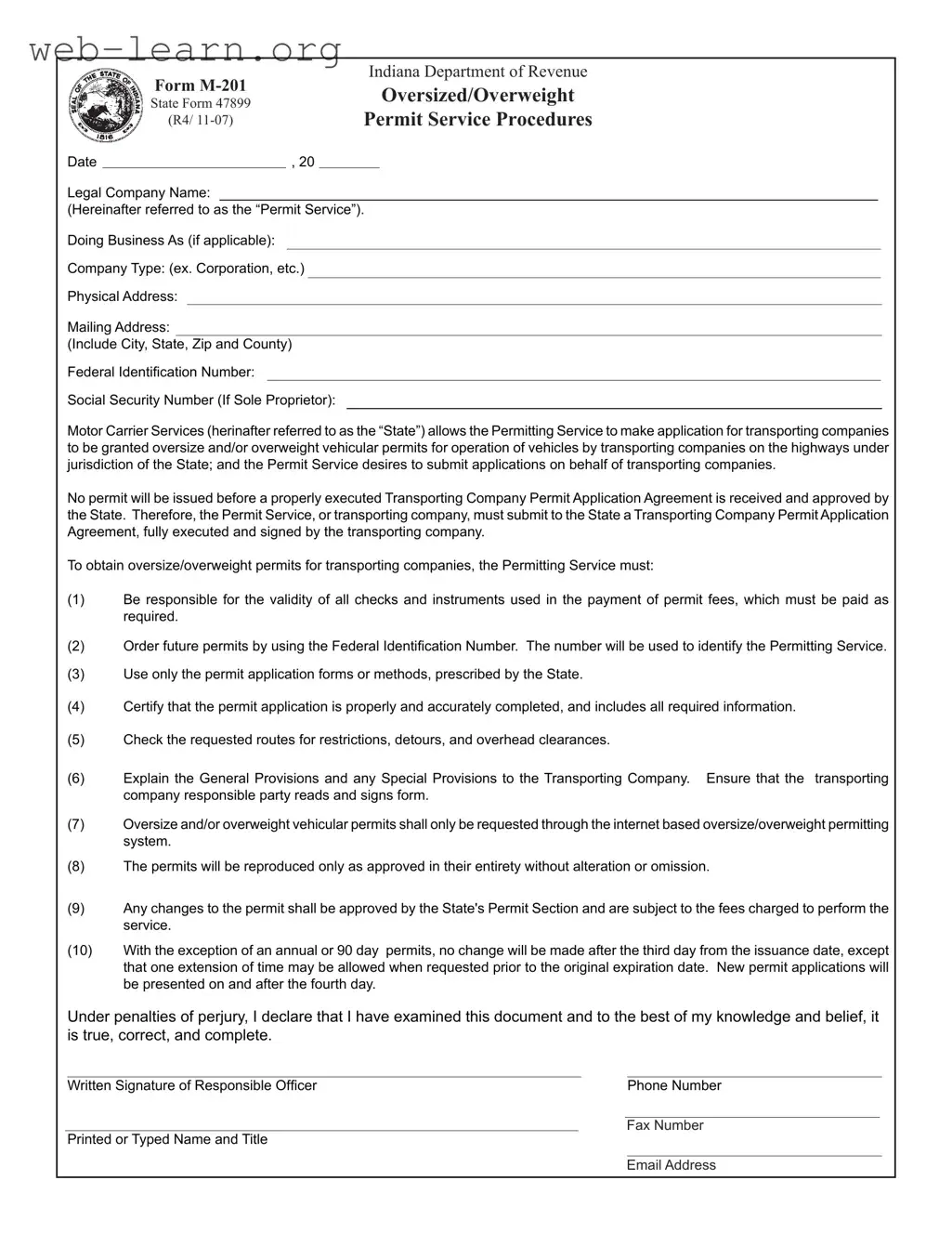 Blank Indiana M 201 Form