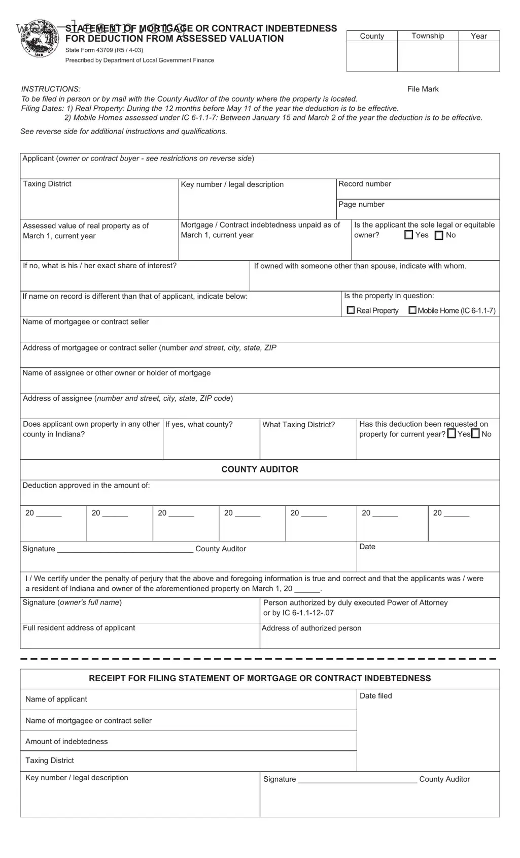 Blank Indiana 43709 Form