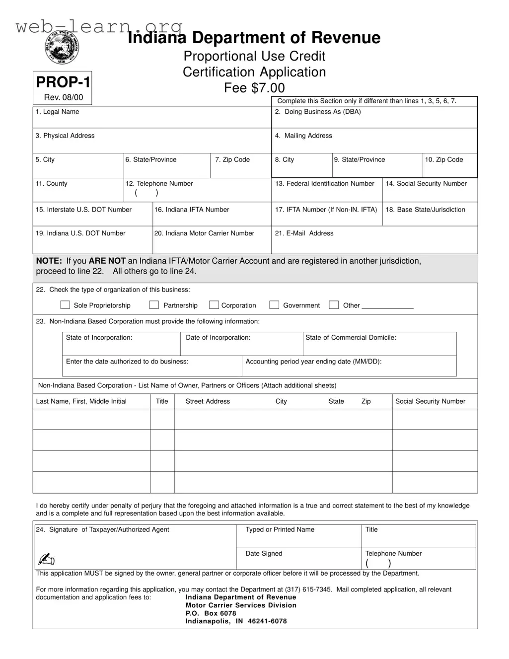 Blank Indiana Prop 1 Form