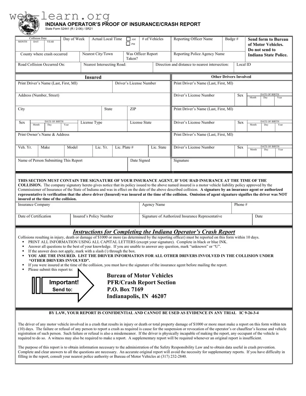 Blank Indiana Sr21 Form